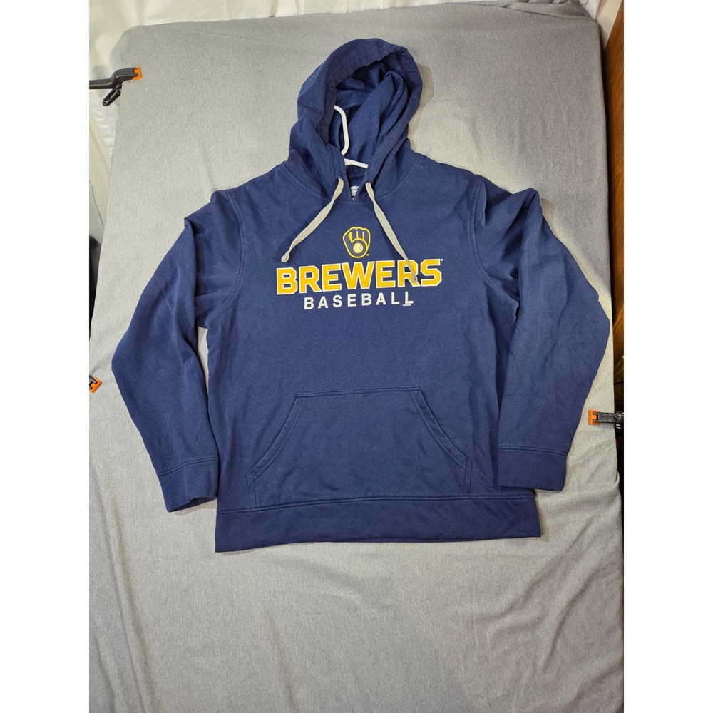 MLB Genuine Merchandise Milwaukee Brewers Mens Navy Blue Hoodie Sweatshirt L